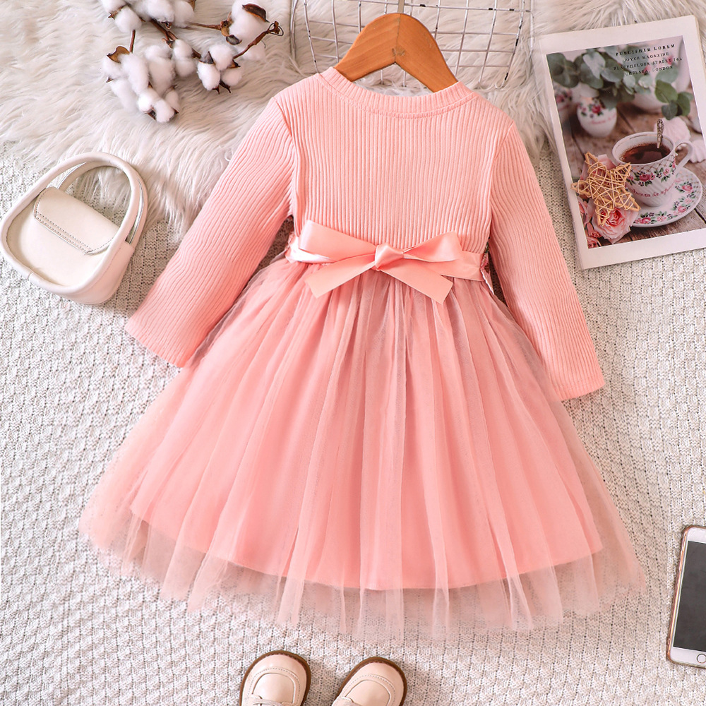 Vêtements pour enfants EW Nouveau produit pour filles Printemps et automne Robe en maille à manches longues en tricot fleuri Q1391-C_voghion.com