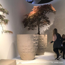 玻璃钢花盆商场条纹花钵波浪造型花器酒店美陈大花缸艺术花器摆件