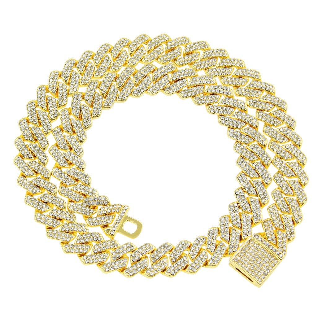 Europa y América hip hop diamante completo cifrado cadena cubana collar de los hombres Hipster exagerado dominante Cadena de clavícula collar Accesorios