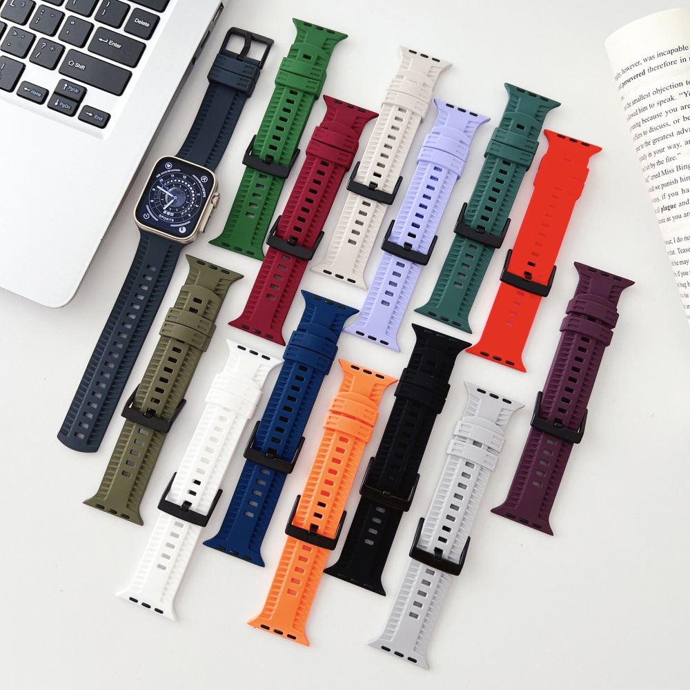 Suitable for Apple Silicone Strap Applewatch ultra 1-8 generation iWatch monochrome tire pattern strap