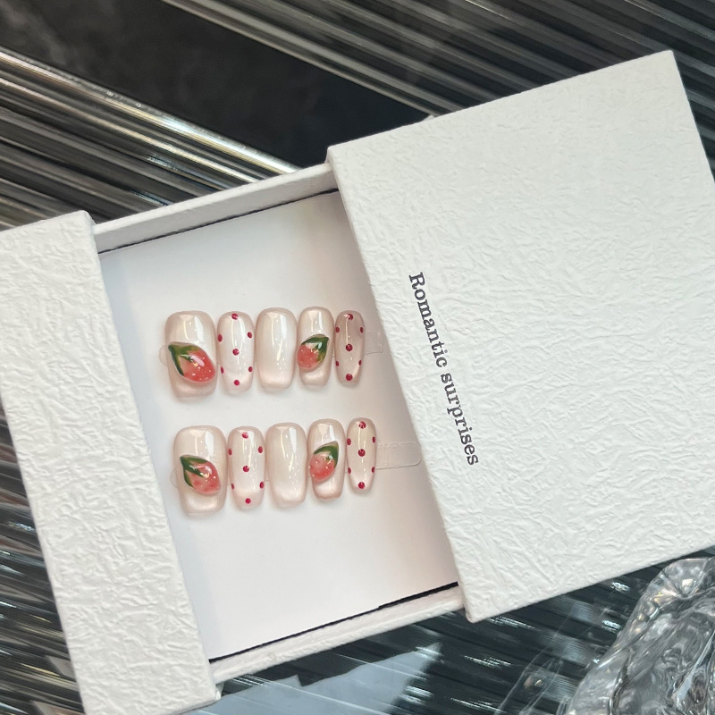 Strawberry Bobo Handmade Three-Dimensional Polka Dot Cat-Eye Wearable Nail Design with a High-End Feel, Brightening Nail Tips, Ins-Style Strawberry Bobo Handmade Three-Dimensional Polka Dot Cat-Eye Wearable Nail Design with a High-End Feel, Brightening Nail Tips, Ins-Style
