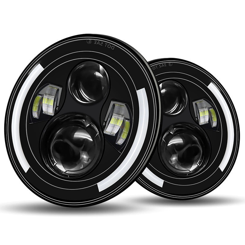 Harley 7-дюймов 6 Жемчужины Wrangler LED передняя фара тюнинг с глазками ангела передняя лампа