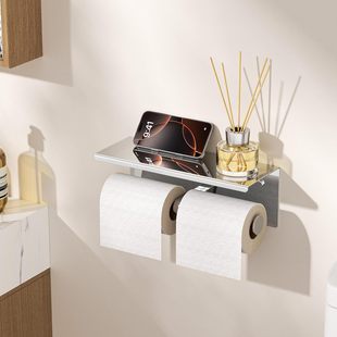Stainless Steel Toilet Paper Holder Bathroom Wall-Mounted Covered Roll Paper Holder Double-Headed Paper Towel Holder Hotel Home Toilet Toilet Paper Holder