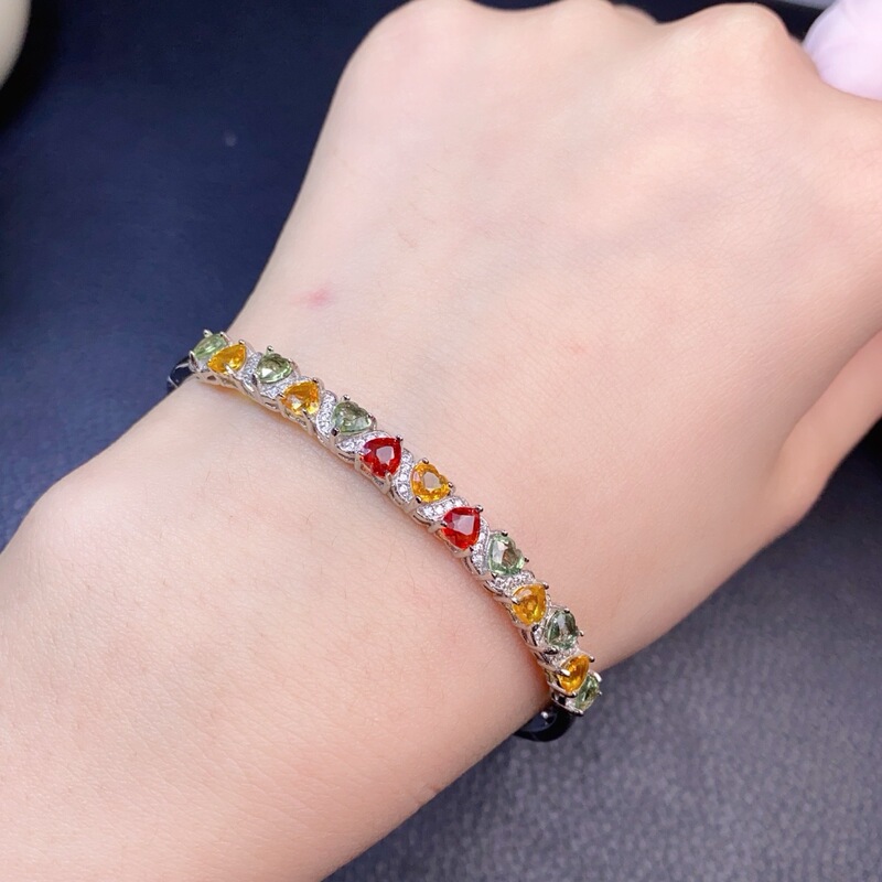 Natural Colored Sapphire Inlaid 925 Silver Bracelet, Beautiful Quality, Transparent Ring Surface, Good Workmanship, Main Stone 4mm