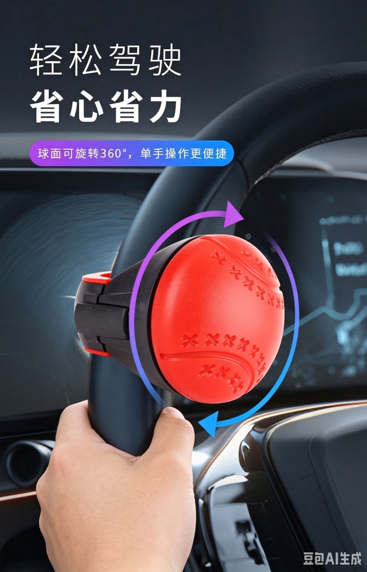 Cross-Border Car Steering Wheel Booster 360-Degree Bearing-Type Power Ball for Large Vehicles and Trucks, One-Hand Turning Aid