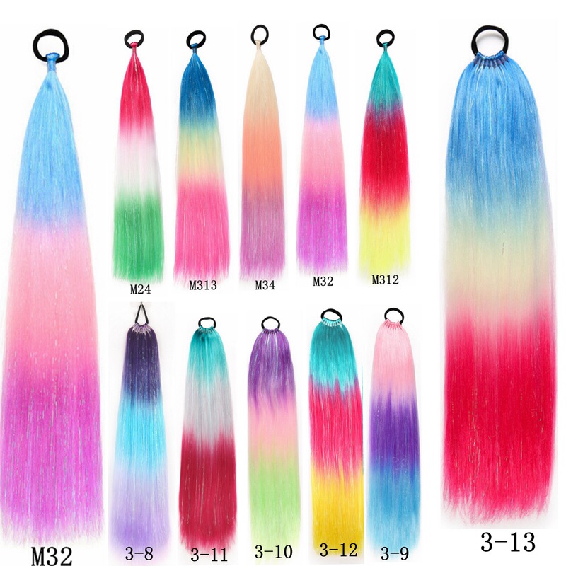 Color Laser silk 9-strand braided hair EZ dirty braid gold silk long ponytail hair extension colorful gradient braid braided wig