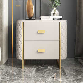 意式轻奢床头柜简约现代卧室实木小型床边柜高档皮质床头储物收纳