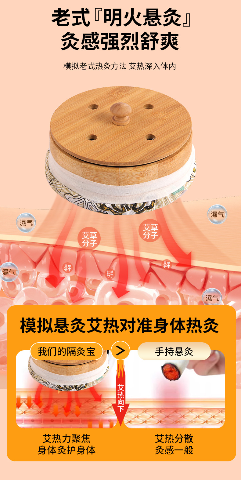 Bamboo Moxibustion Box Ge Jiu Bao with Lid and 500g Moxa Wool for Home Du Mai and Navel Warming Therapy overview