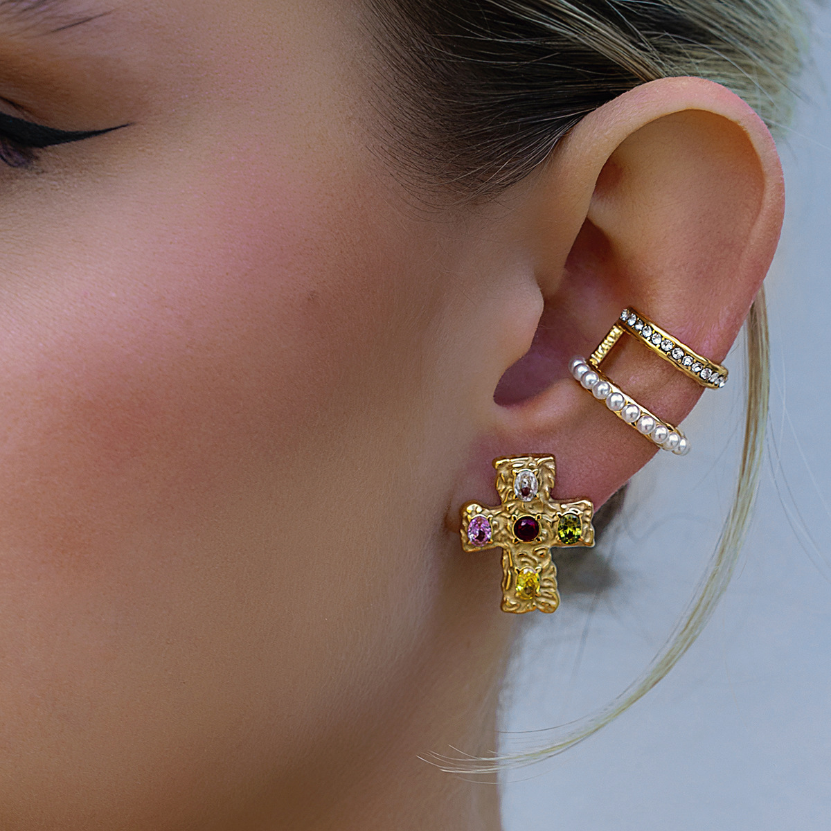 Jieding Pendientes de perlas de acero inoxidable europeos y americanos Pendientes de acero de titanio sin orejas de alta calidad