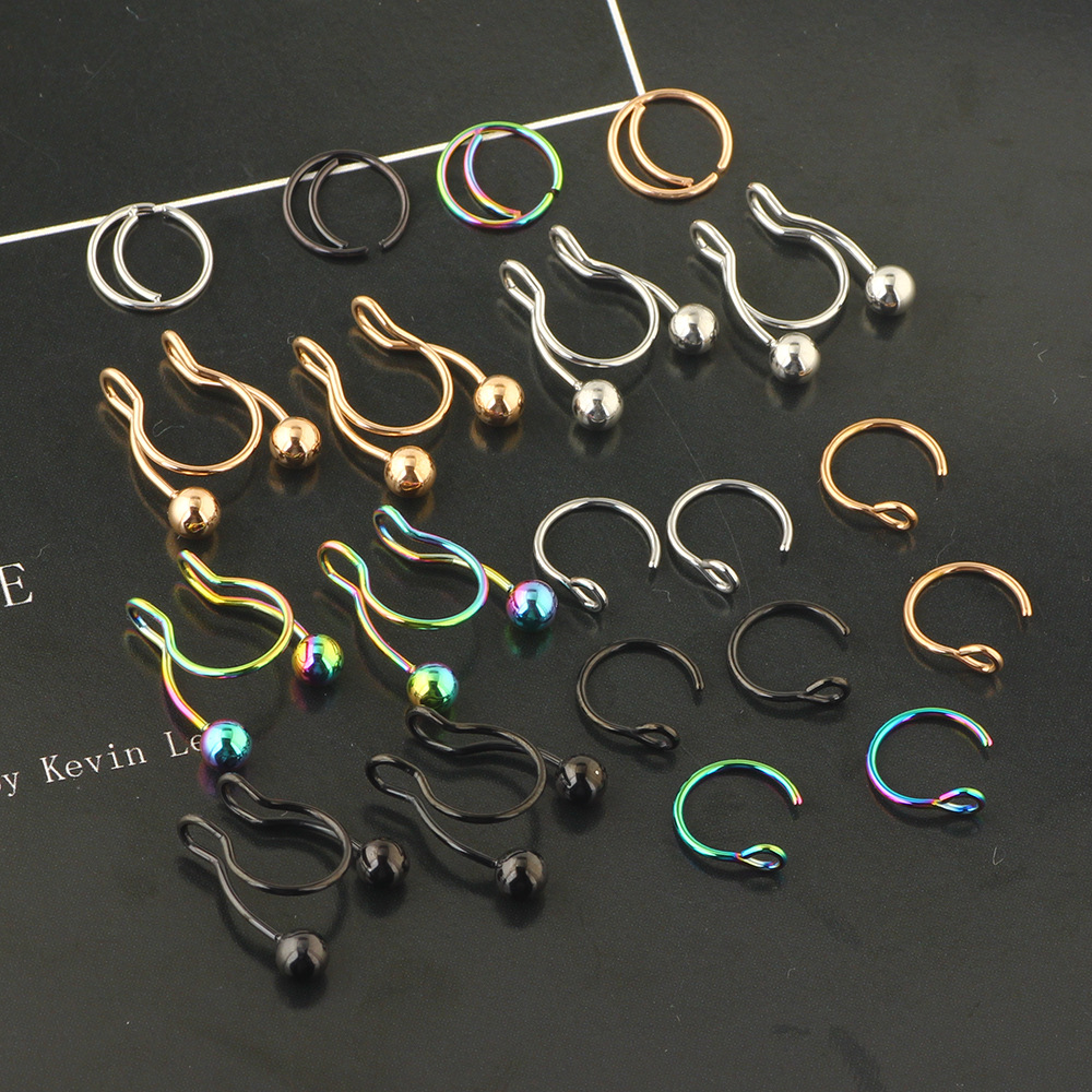 Stainless Steel Nose Ring Lip Ring Earring Set - Geometric Style Body Piercing Jewelry detail image 8