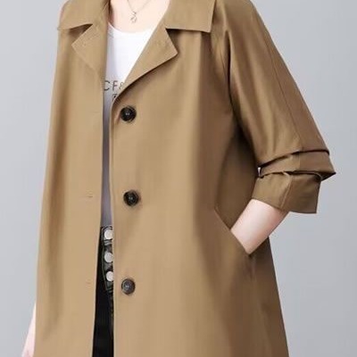 休闲风衣外套女中长款2025春秋新款休闲宽松百搭上衣潮雪尼尔氨纶|undefined