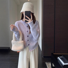 颜色好美～显白紫色慵懒显瘦毛衣开衫外套女秋冬2025新款G102216