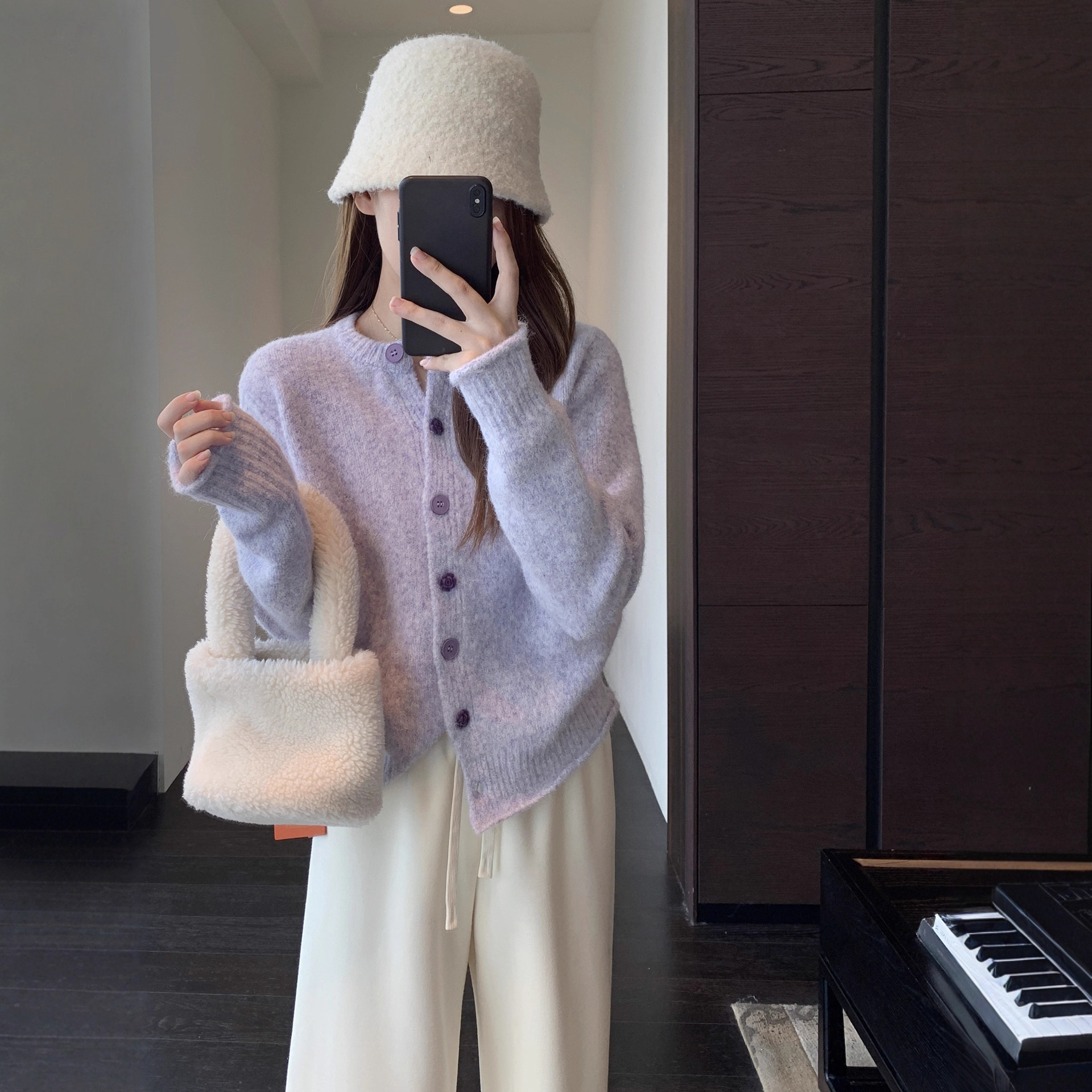 颜色好美～显白紫色慵懒显瘦毛衣开衫外套女秋冬2025新款G102216