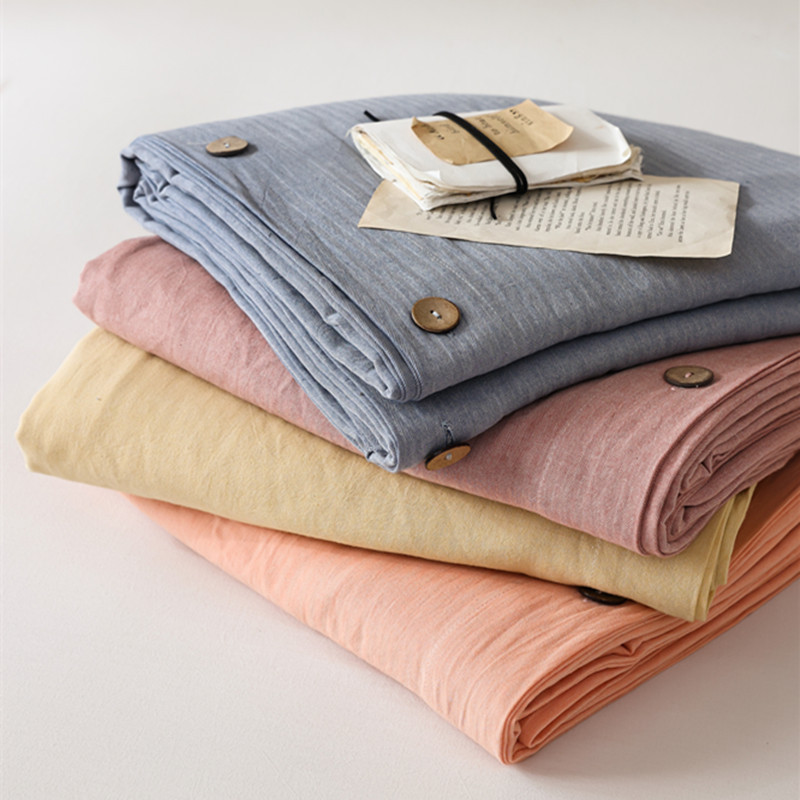 跨境A类轻奢立体提花色织全棉水洗棉四件套纽扣纯色被套床单批发