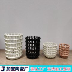 セラミック編みフルーツバスケット北欧ins手作り収納バスケット多目的デスクトップ収納クリエイティブ植木鉢花瓶外国貿易
