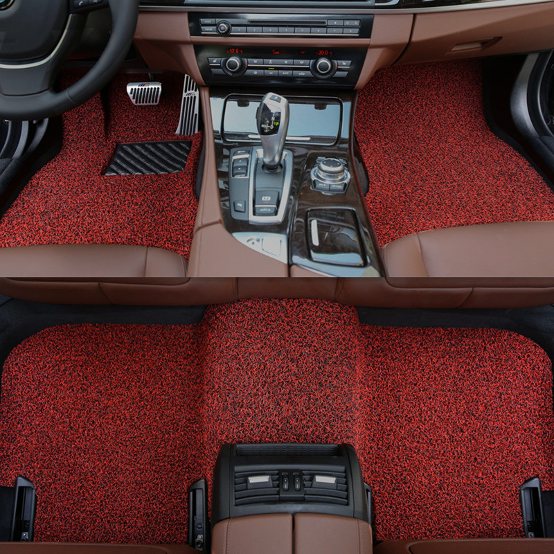 Car Carpet: Universal Car Silk Floor - 5-seat-set-thickened-21mm-black-red
