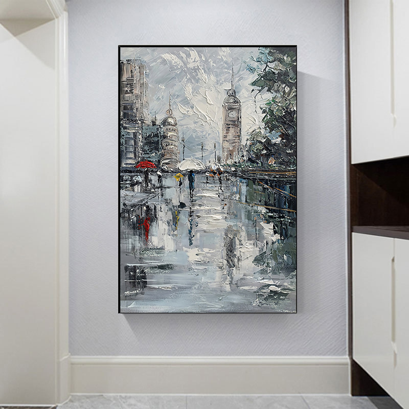 customized City Streetscape Nordic a living room Decorative painting Hand drawn Oil Painting originality Abstract Art Background wall Hanging picture