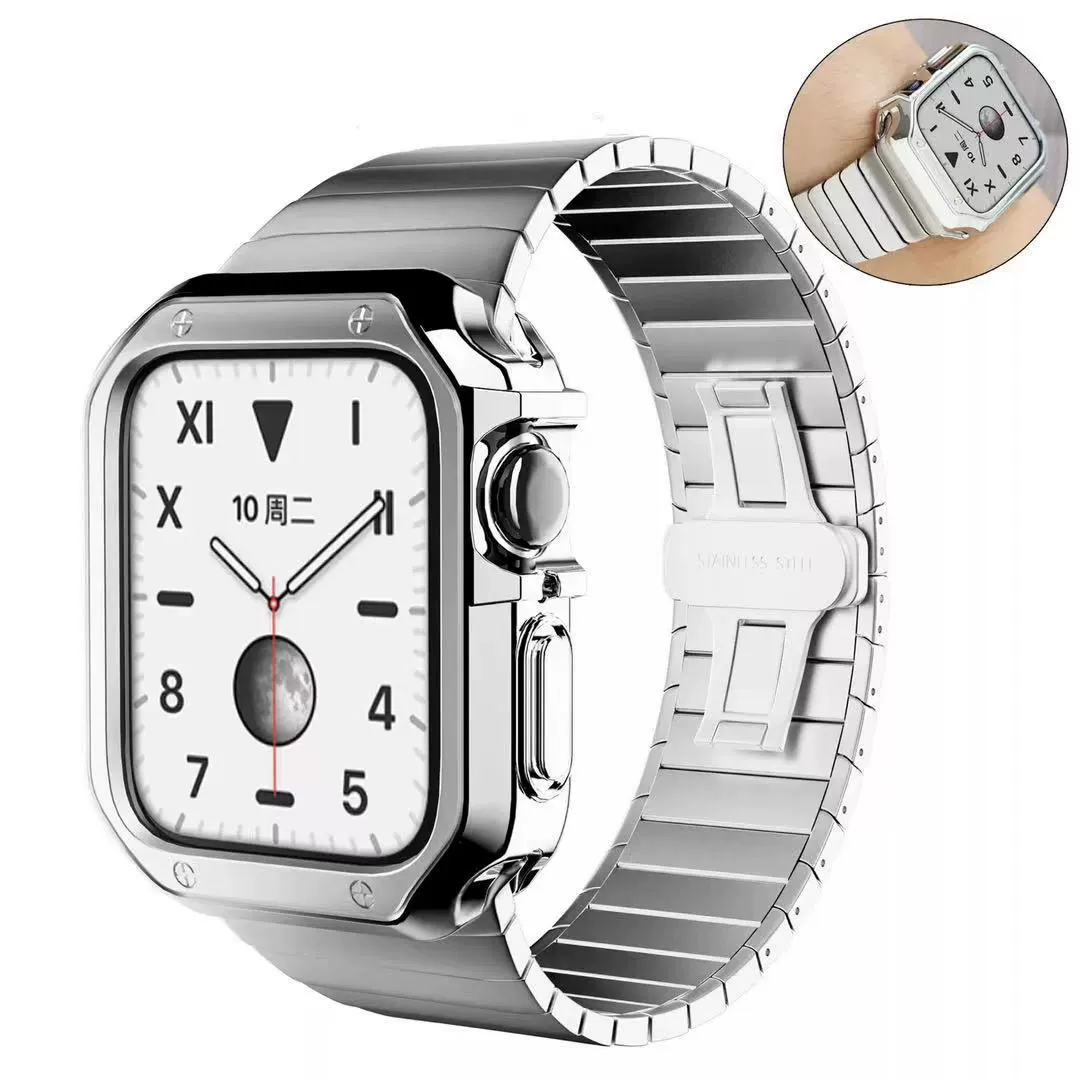 Подходит для Apple Watch 7 — интегрированный защитный чехол-ремешок LRRRRRRRRRA, ремешок-лента с перламутровой отделкой