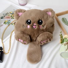 厂家批发新款毛绒小猫咪包包可爱动物龙猫背包少女包链条单肩女包