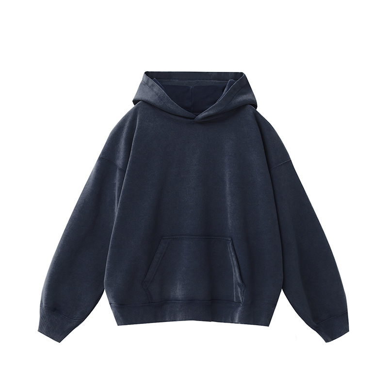 400g distressed brushed hoodie navy blue