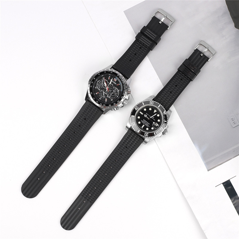 Sports outdoor waterproof sweat-proof silicone rubber watch strap for boys and girls 20mm black silicone fit smart watch