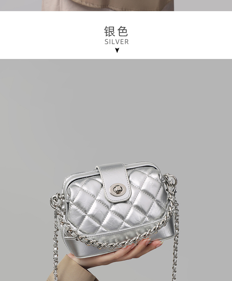 Túi đeo chéo nữ da thật dáng vỏ sò — bạc, Lời bài hát: Silver (Public Version) chi tiết 12