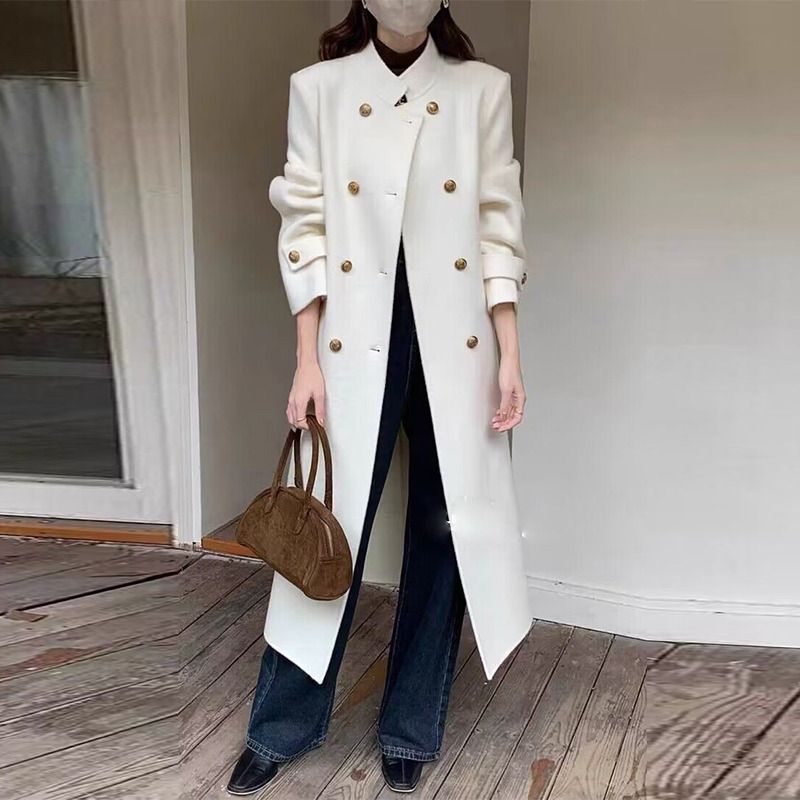 Metal Double-Breasted Belted Woolen Coat Image 4