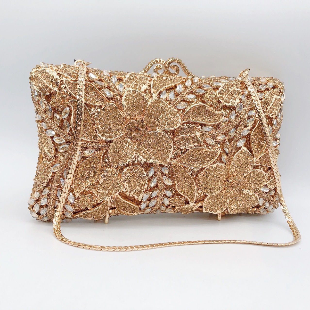 Seleccione estrictamente la nueva bolsa de diamantes de flores, bolsa de diamantes de mano, bolsa de novia, bolsa de boda, bolsa de embrague