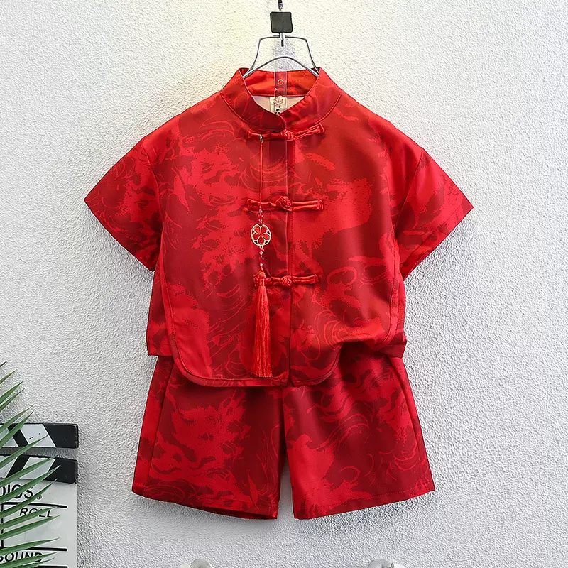 唐装男童夏季套装中国风衣服2025新款小男孩夏装汉服宝宝抓周礼服