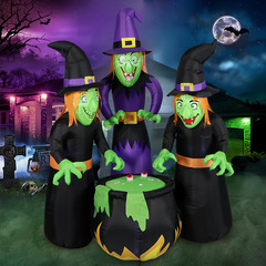 国境を越えたハロウィーンの屋外装飾品は、3人の女性魔女の大鍋LED発光ガスモデルの鬼節の置物を充填している