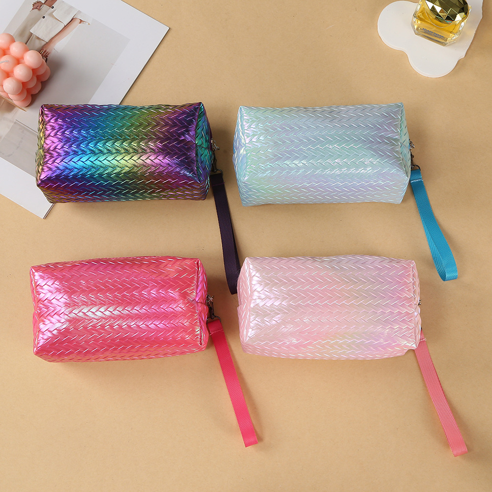 Nuevo láser trenzado maquillaje bolsa de lavado PU bolsa multifuncional bolsa de viaje impermeable bolsa de almacenamiento de mano de gran capacidad