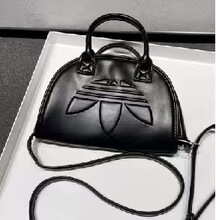 阿迪达斯三叶草adidas黑色皮革迷你复古单肩包斜挎包拎包