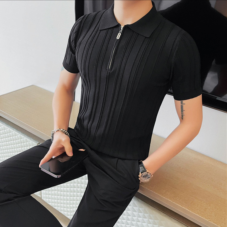 Verano nuevo estilo suéter de manga corta hombres media cremallera camisa POLO solapa negocios delgado camiseta comercio exterior transfronterizo al por mayor