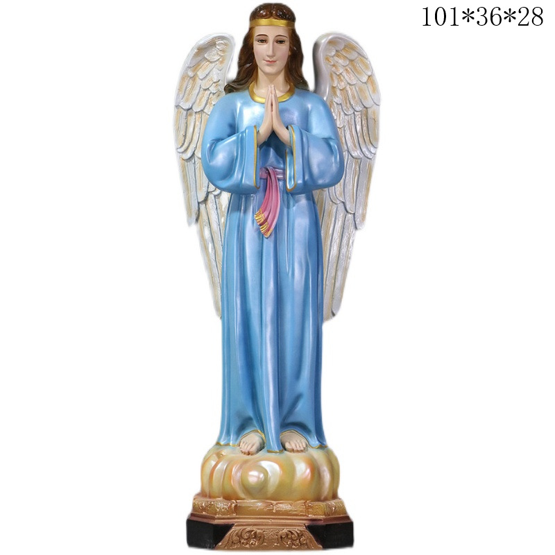 Ángel de 100cm mano corna adornos de estatuas de vidrio de fibra de vidrio de la iglesia de la casa decoración de figuras