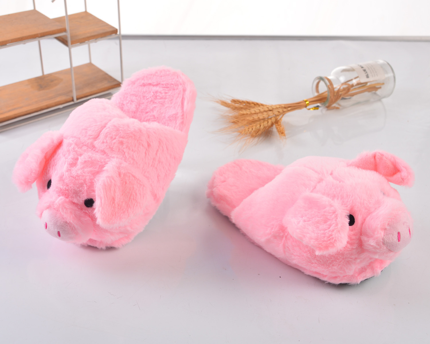 Damen Hausschuhe aus Plüsch mit offener Spitze, für Sommer und Winter, Schlafzimmer, leicht, atmungsaktiv_voghion.com