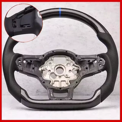 Steering wheel – Volkswagen Golf 7 MK7 - carbon-fiber-blue-line-with-blue-alignment-and-paddle-holes
