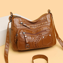 复古水洗皮包女2024新款时尚中老年女士斜挎包大容量多隔层妈妈包