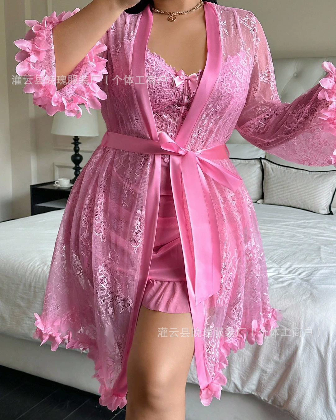 Кружевной комплект для сна — халат и комбинация, женский, цвета S–XXXL