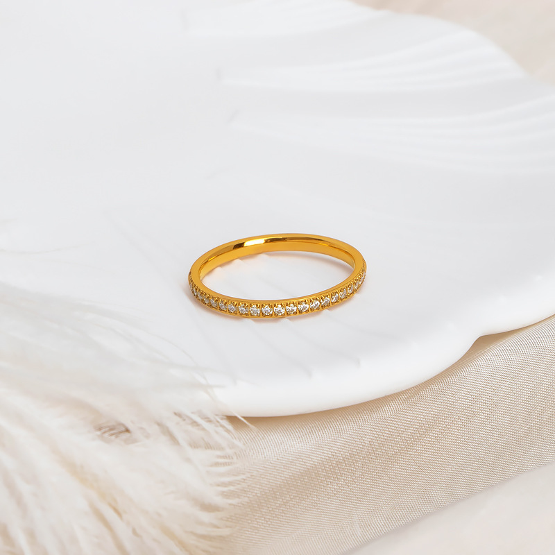 French Retro Diamond Ring In Titanium Steel For Women_voghion.com