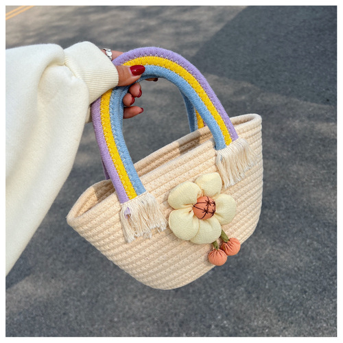 Hand-woven grass bags for women  new Korean style trendy fresh and colorful tote bags, popular and versatile shoulder bags