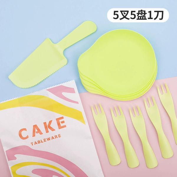 Apple green water droplet bag is installed with 5 plates, 5 forks and 1 knife
