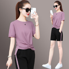 夏季運動休閒套裝女2021新款潮牌歐貨時尚短袖短褲氣質顯瘦兩件套