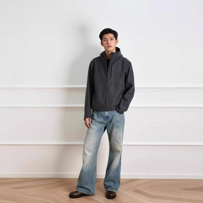 No Logo Wool Swayer Soft Shell Jacket Outdoor Commuting Business Fleece Warm Woolen Coat Same Style