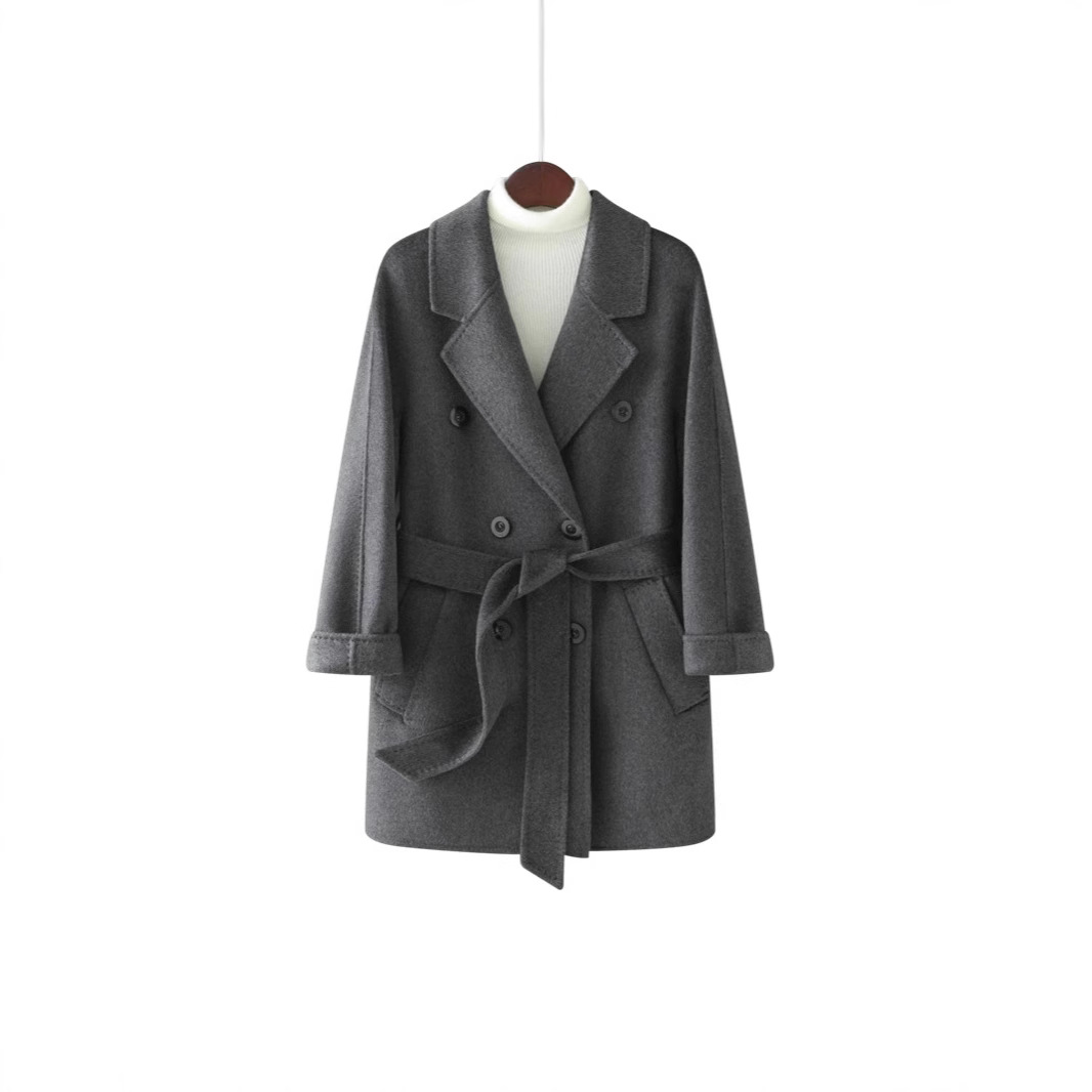 Demi-season cashmere double-sided long woolen coat, high-quality style, mid-length, for teenagers