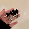 Silver needle, retro advanced black earrings with bow, silver 925 sample, high-quality style, wholesale