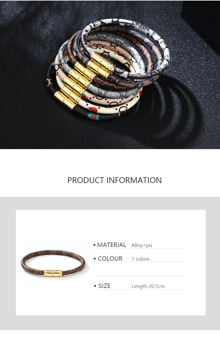 Colorful Pu Leather Couple Alloy Magnetic Buckle Bracelet display picture 1