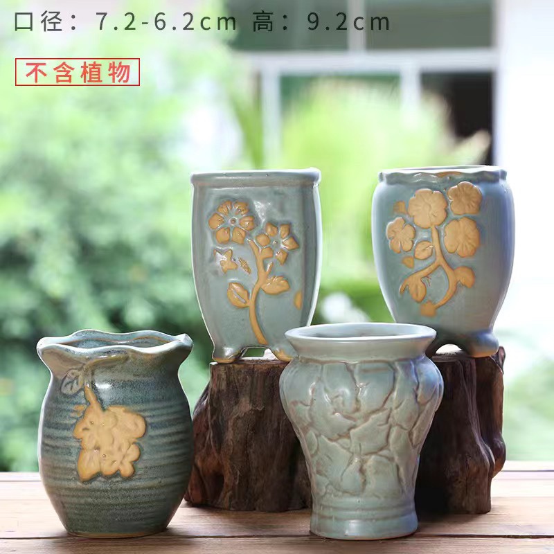 Large caliber fleshy small flowerpot stoneware breathable white pinch flower simple large mage ceramic flowerpot suit set