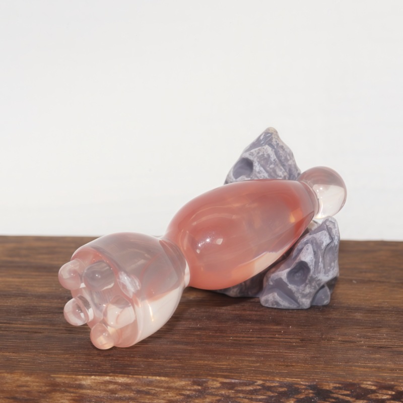 Resin Facial Gua Sha Massage Stick Zhuque Three-Prong Acupoint Tool with Lotus Bud Head for Face Meridian Care and Relaxation in use