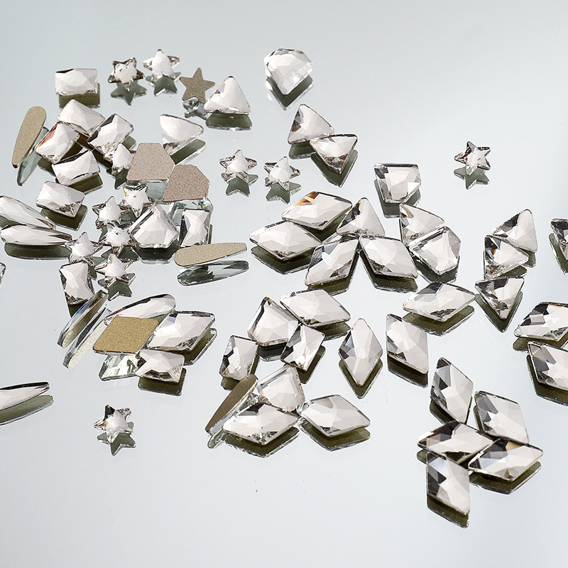 Pujiang Nail Diamond White Flats Bottom Diamond Nail Art Special-Shaped Diamond Wholesale Super Flash K9 High-Quality Nail Art Diamond Jewelry Large Packaging