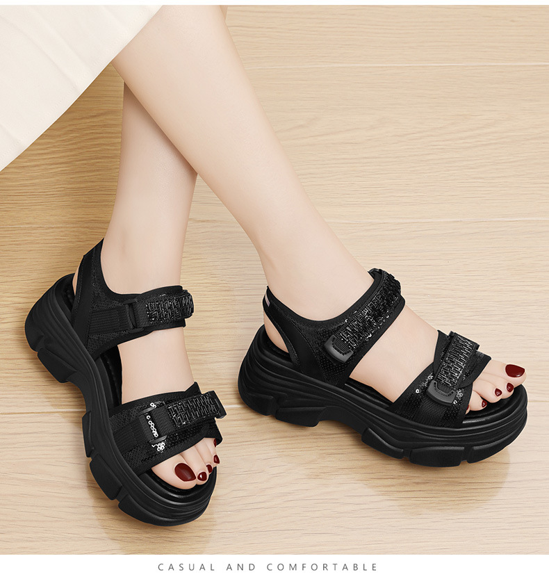 Sandal thể thao nữ đế dày Velcro mùa hè 2024 — Màu be 1968, 1968 màu đen chi tiết 8